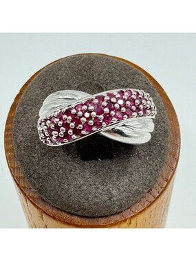 VTG Pranda Solid Sterling Silver 925 Ruby Crossover Band Ring Size 9.75